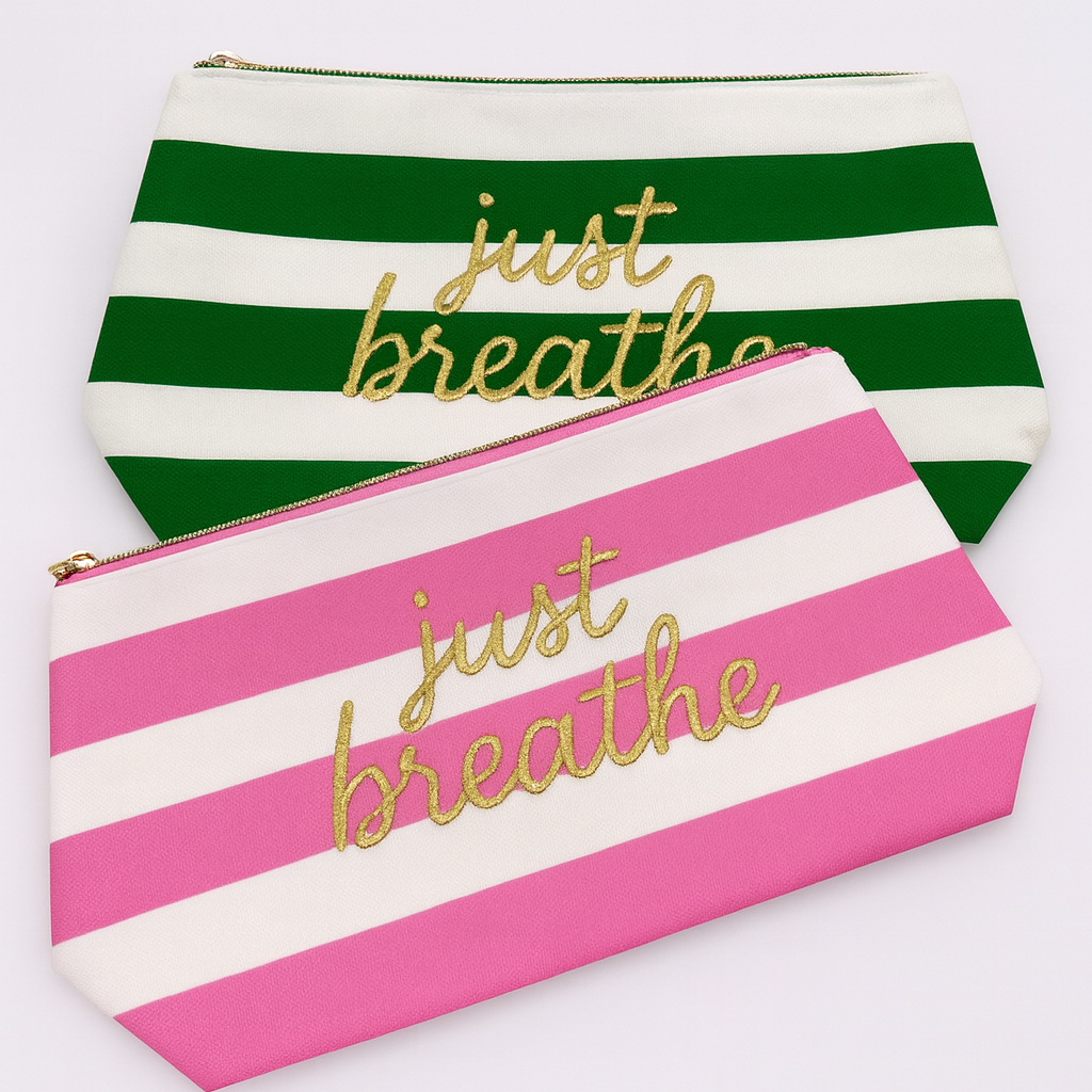 Just breathe Striped Embroidered Zipper Pouch