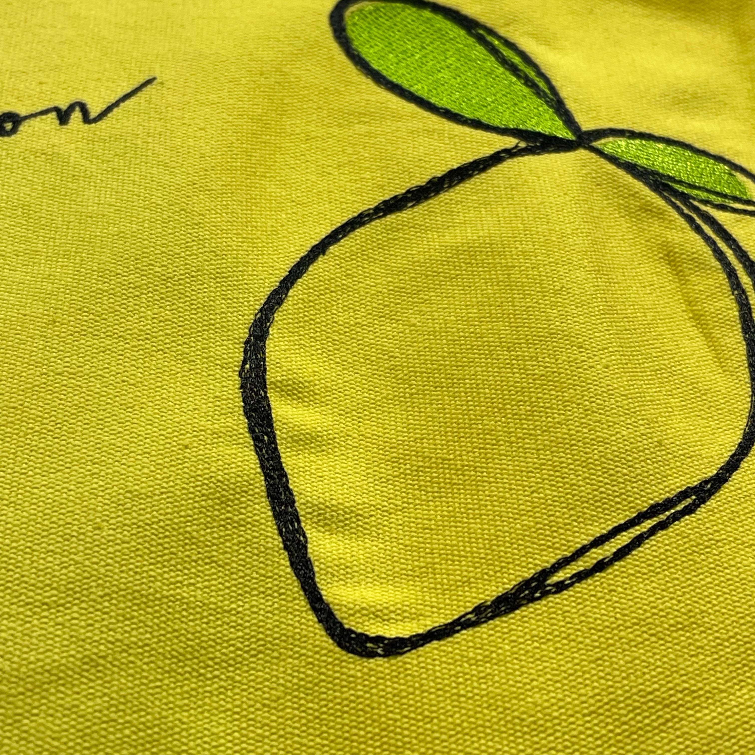 Yellow Lemon Embroidered Canvas Tote Bag