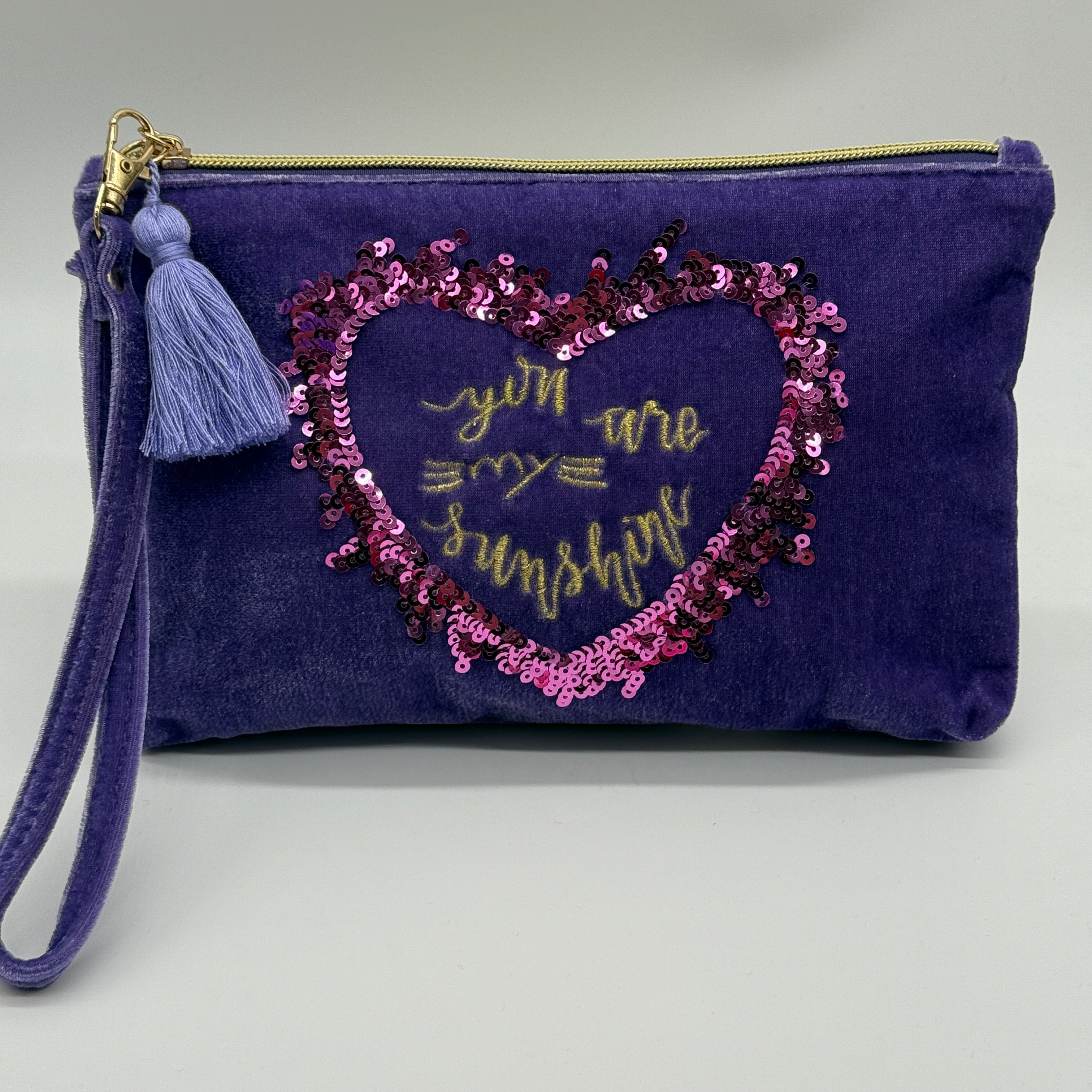 Velvet Tassel Embroidered Wristlet Pouch / Makeup Bag