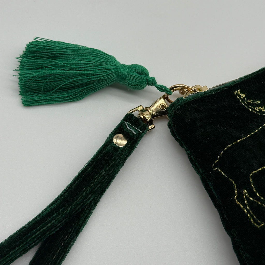Velvet Tassel Embroidered Wristlet Pouch / Makeup Bag