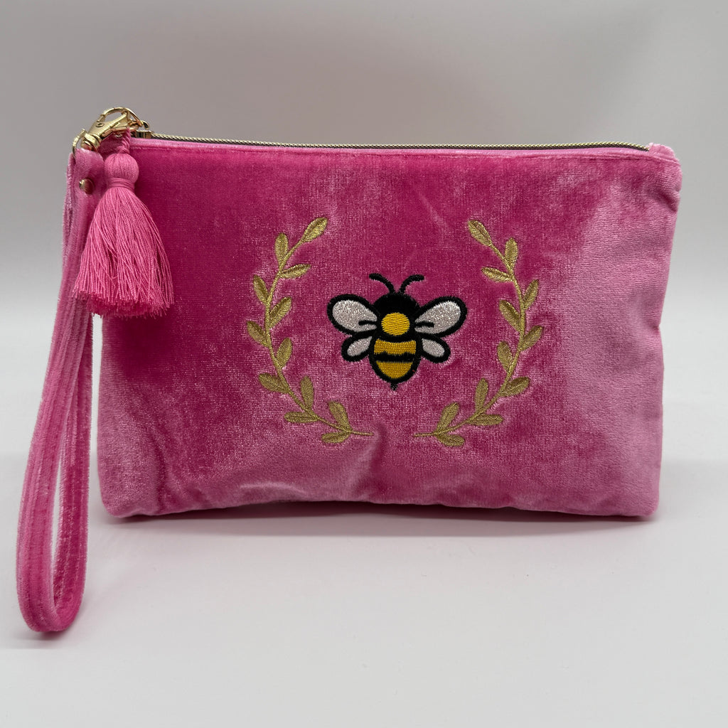 Velvet Tassel Embroidered Wristlet Pouch / Makeup Bag