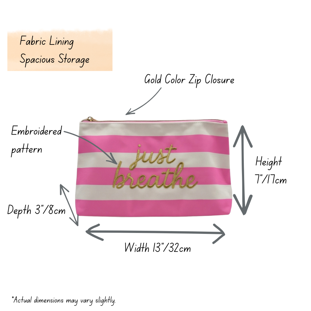 Just breathe Striped Embroidered Zipper Pouch