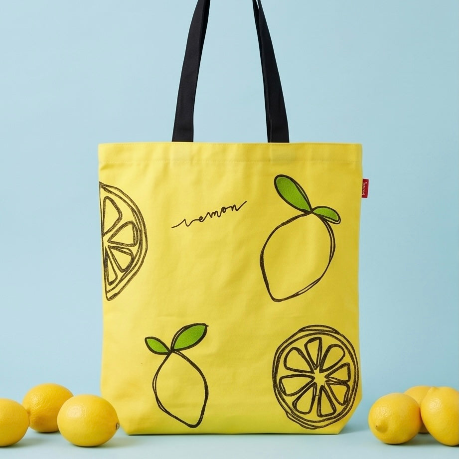 Yellow Lemon Embroidered Canvas Tote Bag