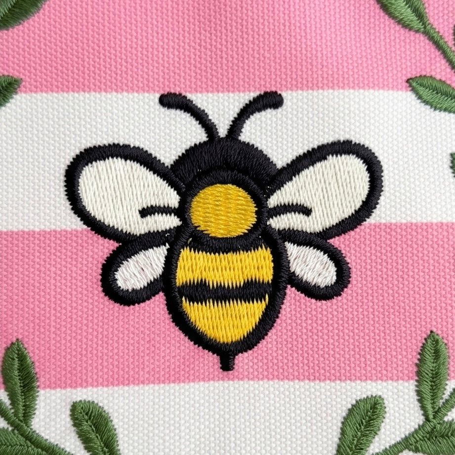 Bee Embroidered Striped Zipper Pouch/Makeup Bag