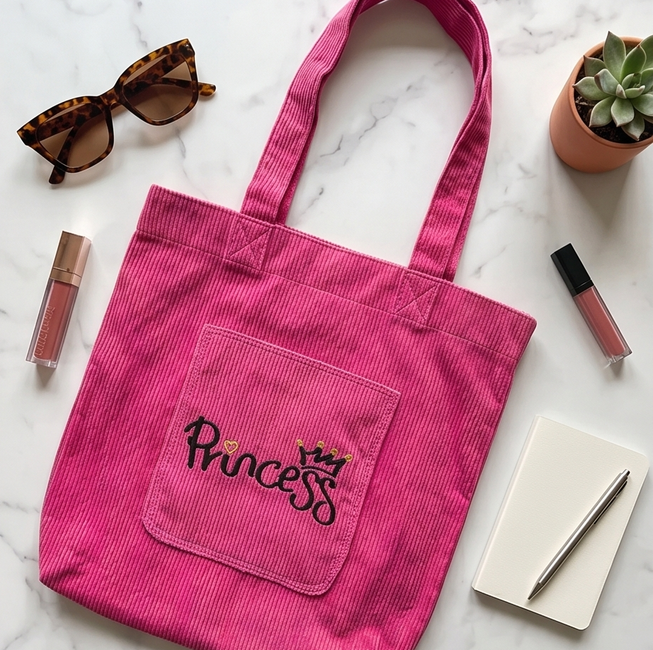 Princess Embroidered Corduroy Tote Bag