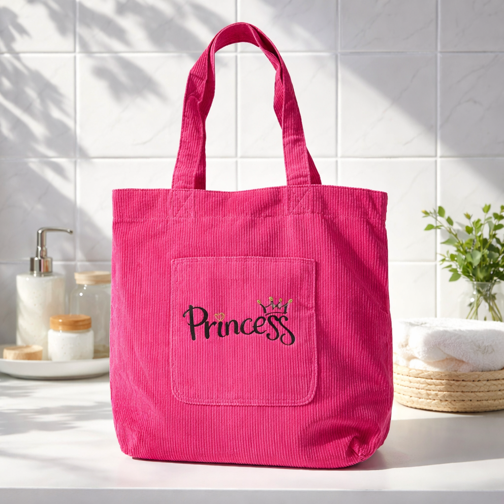Princess Embroidered Corduroy Tote Bag