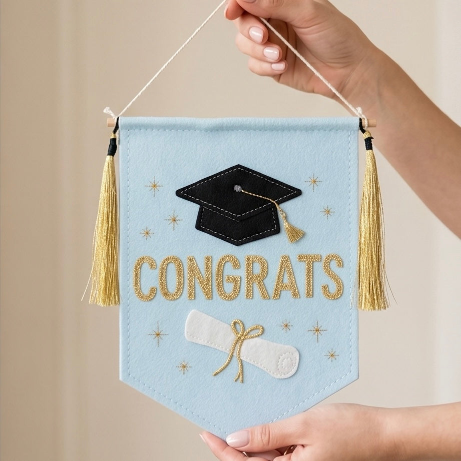 "CONGRATS" Embroidered Canvas Banner