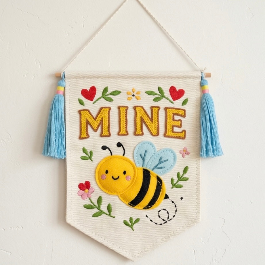"Bee Mine" Embroidered Canvas Banner