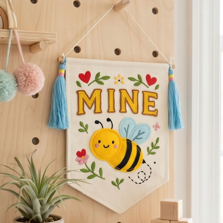 "Bee Mine" Embroidered Canvas Banner