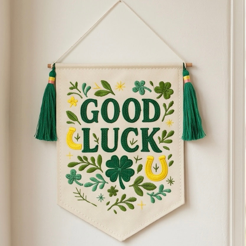 "Good Luck" Embroidered Canvas Banner