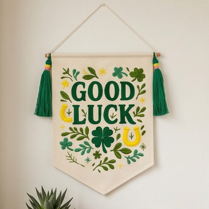 "Good Luck" Embroidered Canvas Banner