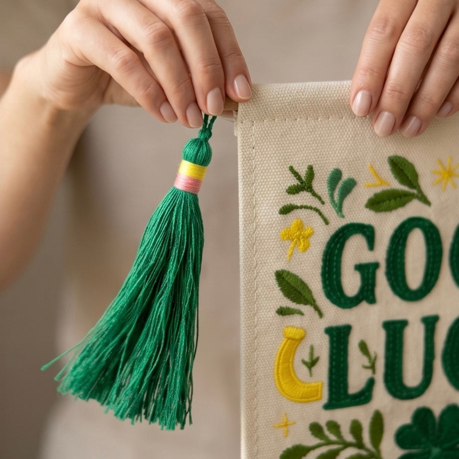 "Good Luck" Embroidered Canvas Banner