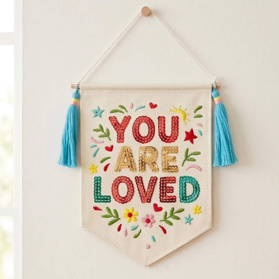"You Are Loved" Embroidered Canvas Wall Banner