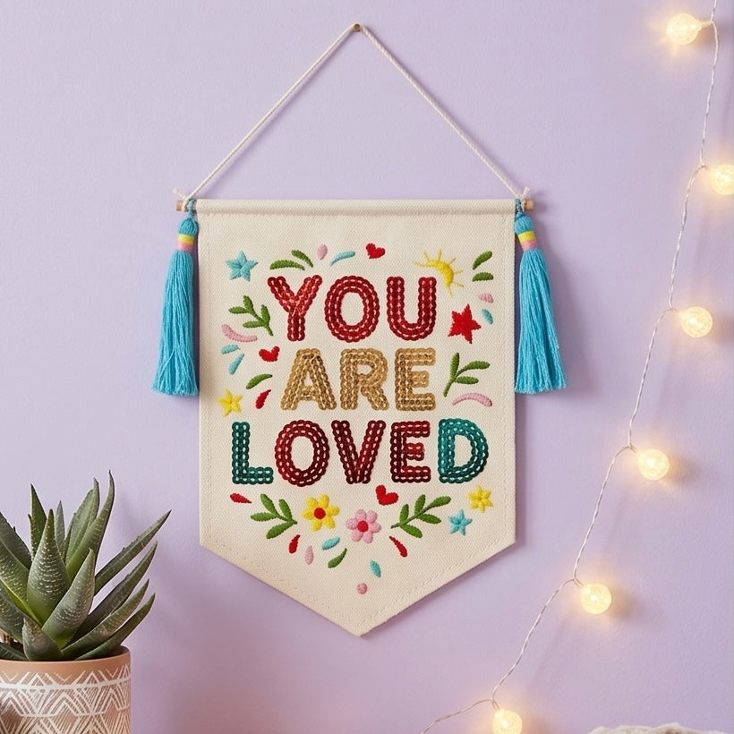 "You Are Loved" Embroidered Canvas Wall Banner