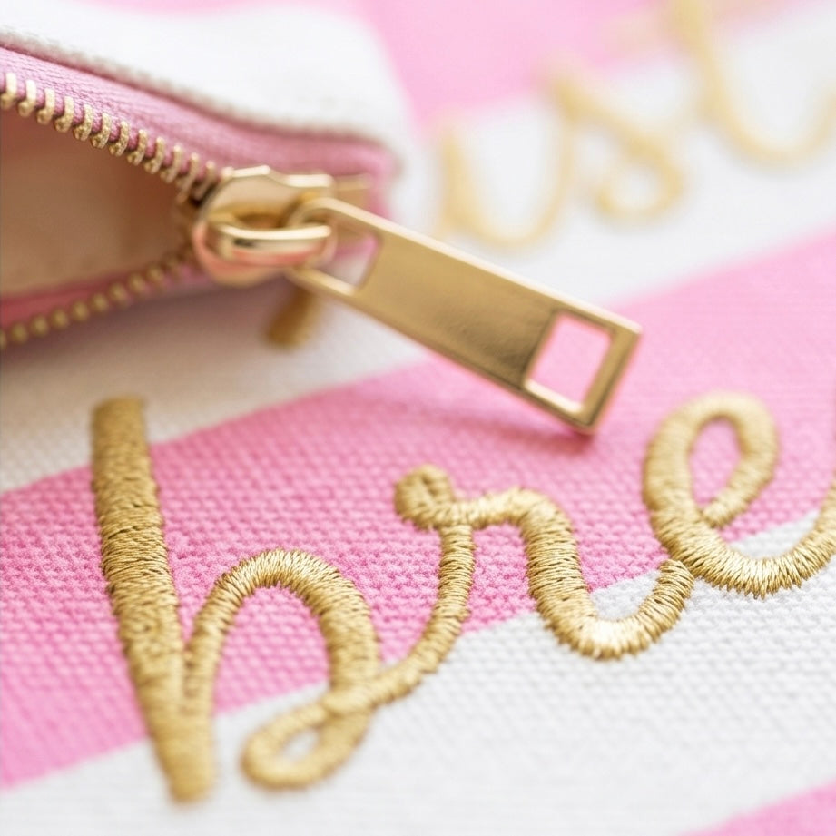 Just breathe Striped Embroidered Zipper Pouch