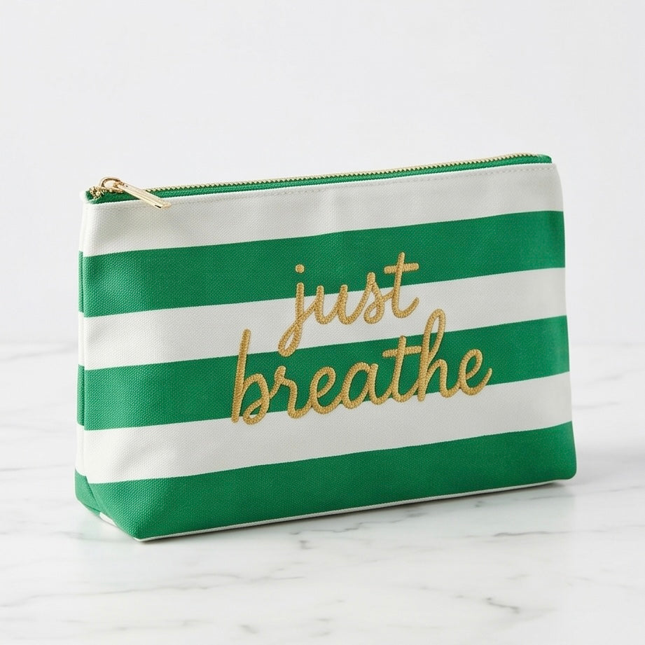 Just breathe Striped Embroidered Zipper Pouch