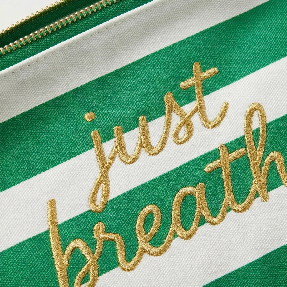 Just breathe Striped Embroidered Zipper Pouch