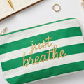 Just breathe Striped Embroidered Zipper Pouch