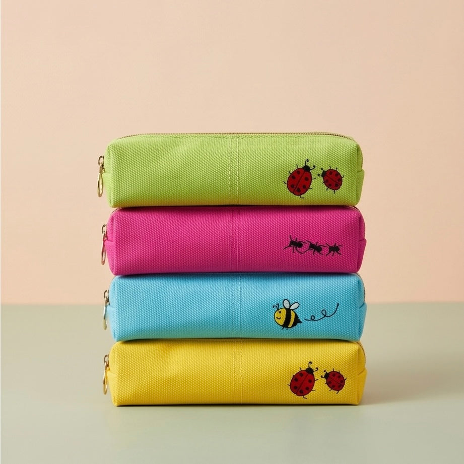 Embroidered Canvas Zipper Pencil Case / Makeup Bag