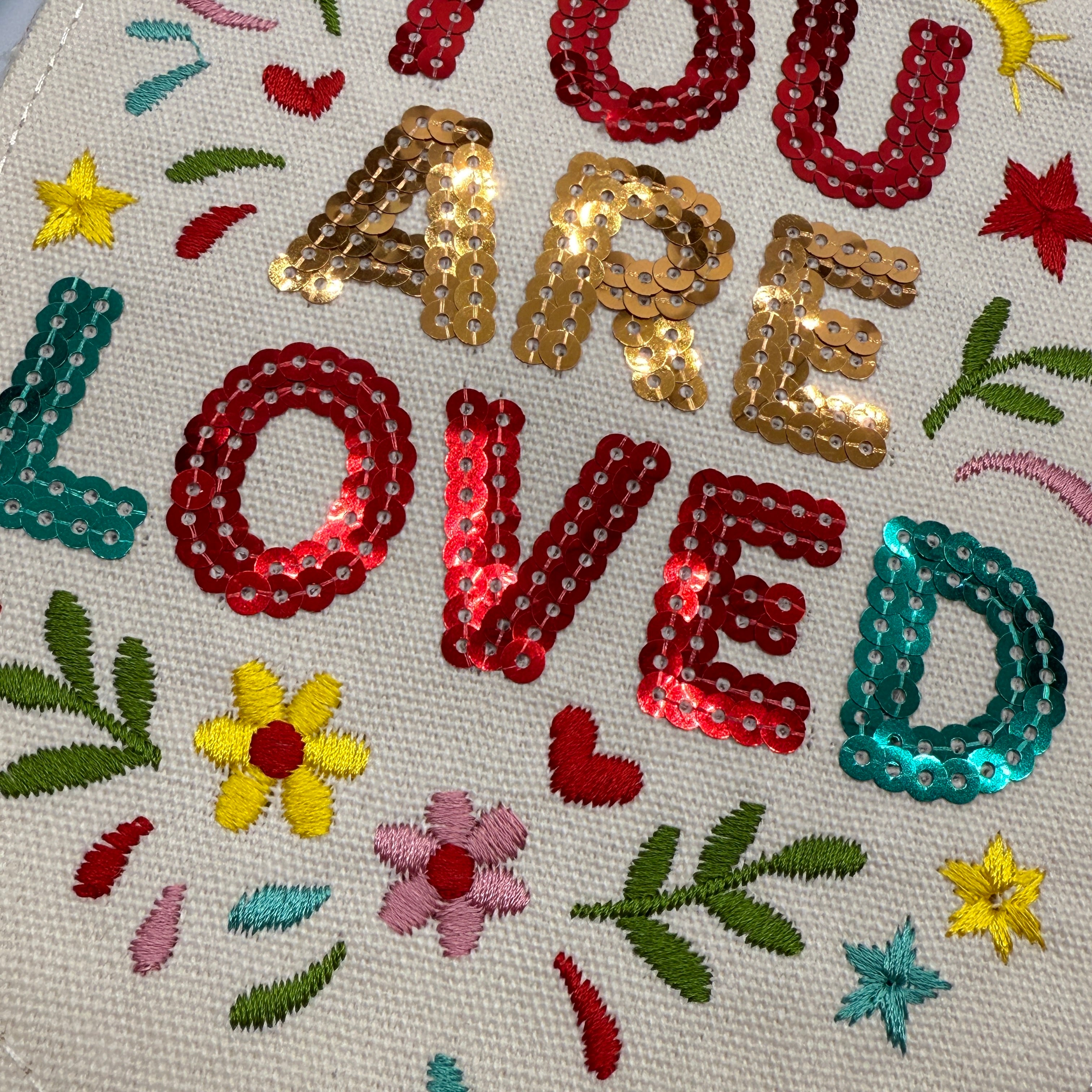 "You Are Loved" Embroidered Canvas Wall Banner