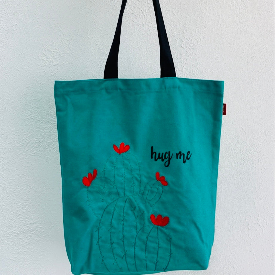 Cactus Embroidered Canvas Tote Bag