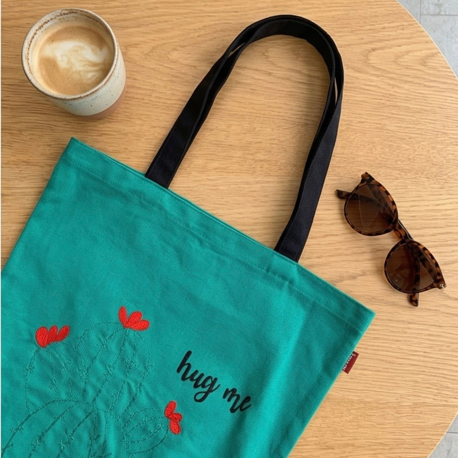Cactus Embroidered Canvas Tote Bag