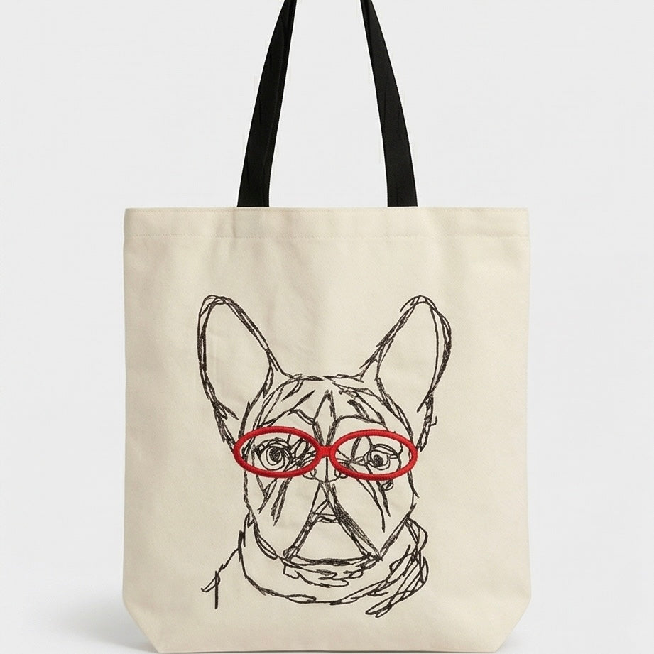 Bulldog Embroidered Canvas Tote Bag