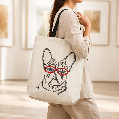 Bulldog Embroidered Canvas Tote Bag