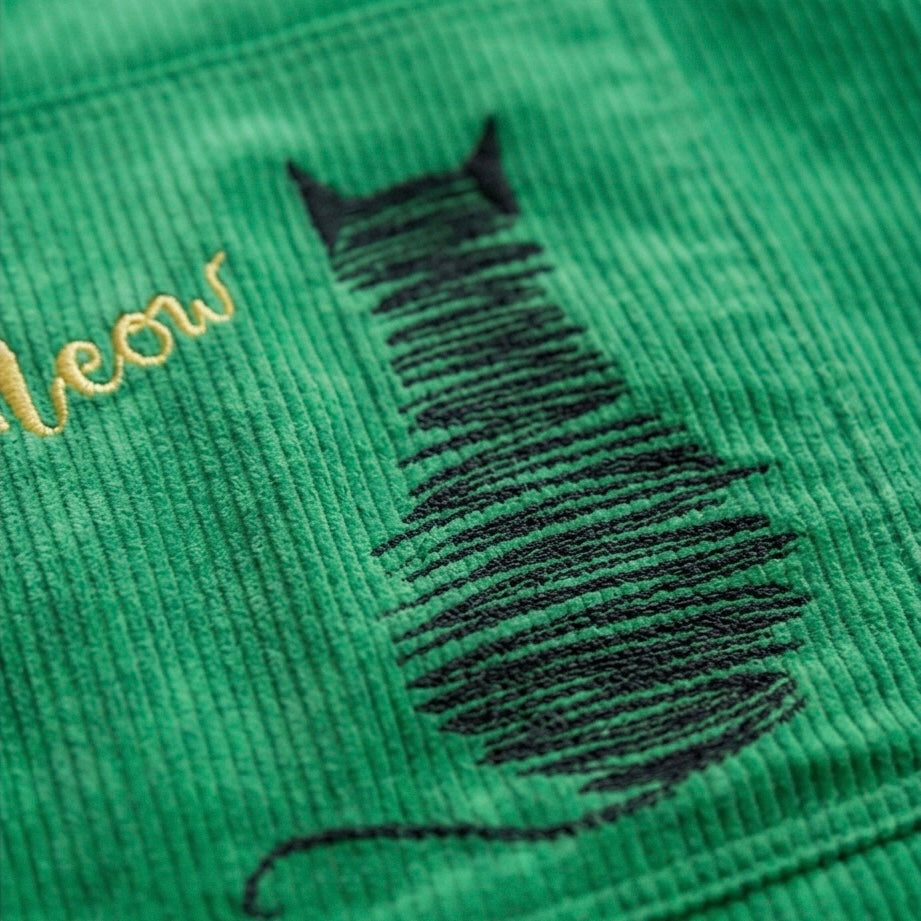 Scribble Cat Embroidered Corduroy Tote Bag
