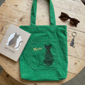 Scribble Cat Embroidered Corduroy Tote Bag