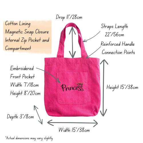 Princess Embroidered Corduroy Tote Bag